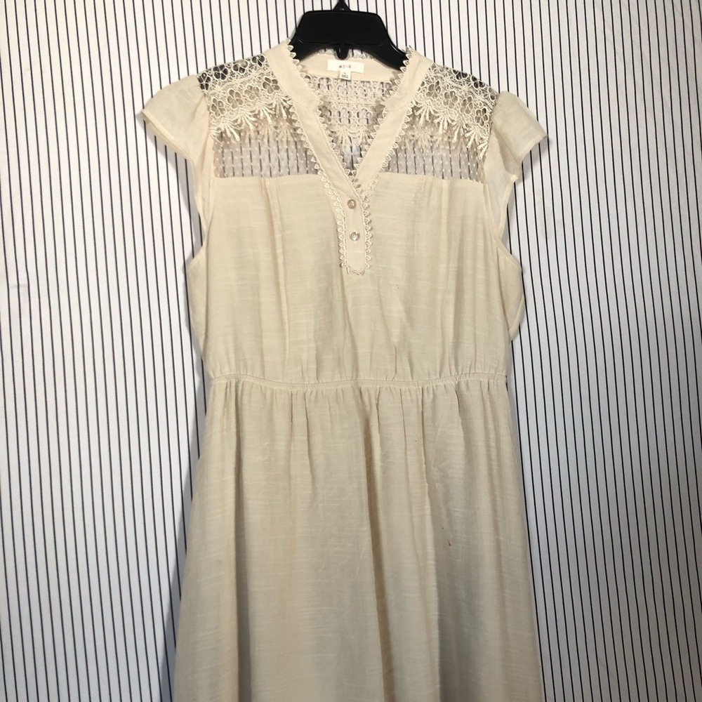Beige midi dress.